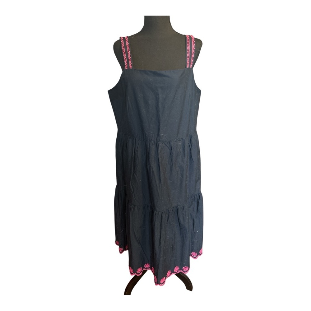 J. Crew Women Strappy Tiered Blue Pink Embroidered Maxi Dress Size 16